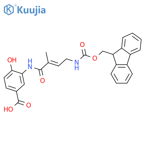 3-4-({(9H-fluoren-9-yl)methoxycarbonyl}amino)-2-methylbut-2-enamido-4-hydroxybenzoic acid structure