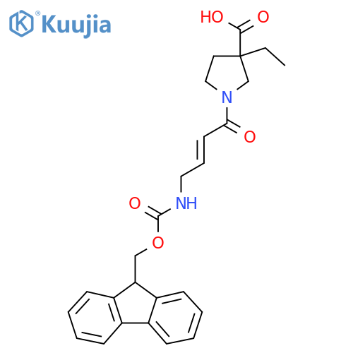 3-ethyl-1-4-({(9H-fluoren-9-yl)methoxycarbonyl}amino)but-2-enoylpyrrolidine-3-carboxylic acid structure