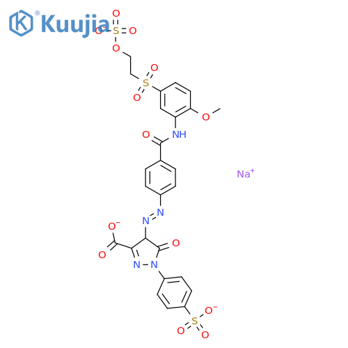 1H-Pyrazole-3-carboxylicacid,4,5-dihydro-4-[2-[4-[[[2-methoxy-5-[[2-(sulfooxy)ethyl]sulfonyl]phenyl]amino]carbonyl]phenyl]diazenyl]-5-oxo-1-(4-sulfophenyl)-,sodium salt (1:1) structure