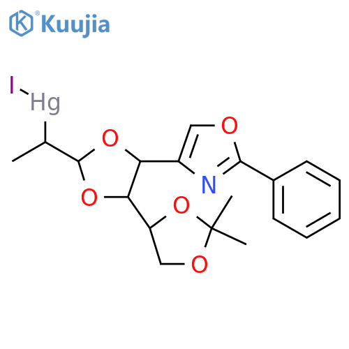 Mercury, [1-[4-(2,2-dimethyl-1,3-dioxolan-4-yl)-5-(2-phenyl-4-oxazolyl)-1,3-dioxolan-2-yl]ethyl]iodo- (8CI) structure