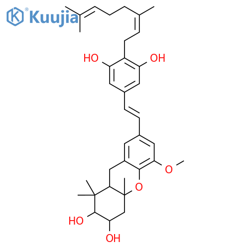 (2S,3R,4aR,9aR)-7-[(E)-2-{4-[(2E)-3,7-dimethylocta-2,6-dien-1-yl]-3,5-dihydroxyphenyl}ethenyl]-5-methoxy-1,1,4a-trimethyl-2,3,4,4a,9,9a-hexahydro-1H-xanthene-2,3-diol structure