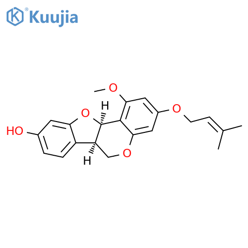 6H-Benzofuro[3,2-c][1]benzopyran-9-ol, 6a,11a-dihydro-1-methoxy-3-[(3-methyl-2-buten-1-yl)oxy]-, (6aR,11aR)- structure