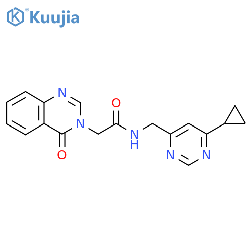 N-[(6-cyclopropylpyrimidin-4-yl)methyl]-2-(4-oxo-3,4-dihydroquinazolin-3-yl)acetamide structure