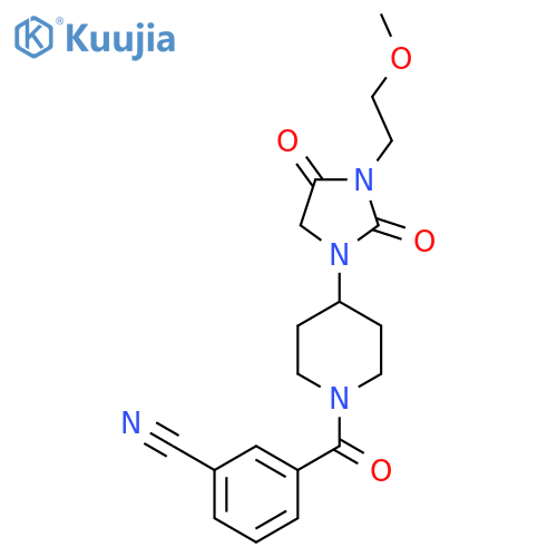 3-{4-[3-(2-methoxyethyl)-2,4-dioxoimidazolidin-1-yl]piperidine-1-carbonyl}benzonitrile structure