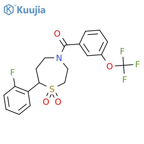 7-(2-fluorophenyl)-4-[3-(trifluoromethoxy)benzoyl]-1lambda6,4-thiazepane-1,1-dione structure