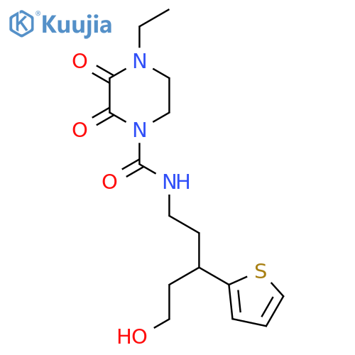 4-ethyl-N-5-hydroxy-3-(thiophen-2-yl)pentyl-2,3-dioxopiperazine-1-carboxamide structure