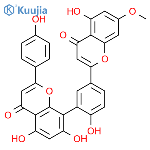 4H-1-Benzopyran-4-one,5,7-dihydroxy-8-[2-hydroxy-5-(5-hydroxy-7-methoxy-4-oxo-4H-1-benzopyran-2-yl)phenyl]-2-(4-hydroxyphenyl)- structure