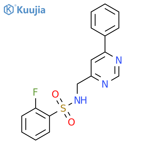 2-fluoro-N-[(6-phenylpyrimidin-4-yl)methyl]benzene-1-sulfonamide structure