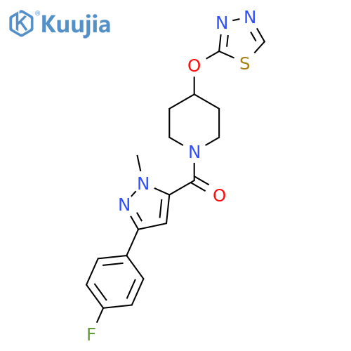 1-3-(4-fluorophenyl)-1-methyl-1H-pyrazole-5-carbonyl-4-(1,3,4-thiadiazol-2-yloxy)piperidine structure