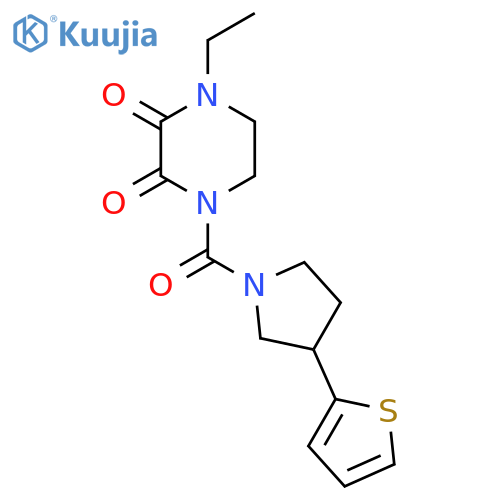 1-ethyl-4-[3-(thiophen-2-yl)pyrrolidine-1-carbonyl]piperazine-2,3-dione structure