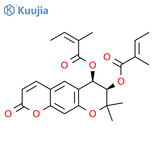 (6R,7R)-8,8-dimethyl-2-oxo-7,8-dihydro-2H,6H-pyrano[3,2-g]chromene-6,7-diyl (2Z,2'E)bis(2-methylbut-2-enoate) structure