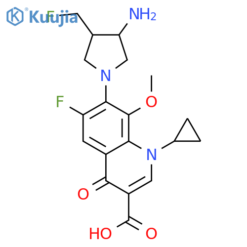 (3S,4S)-7-[3-Amino-4-(fluoromethyl)pyrrolidin-1-yl]-1-cyclopropyl-6-fluoro-8-methoxy-4-oxo-1,4-dihydroquinoline-3-carboxylic acid structure