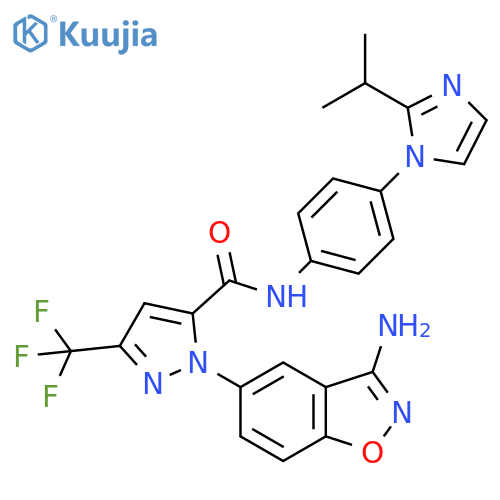 1H-Pyrazole-5-carboxamide,1-(3-amino-1,2-benzisoxazol-5-yl)-N-[4-[2-(1-methylethyl)-1H-imidazol-1-yl]phenyl]-3-(trifluoromethyl)- structure