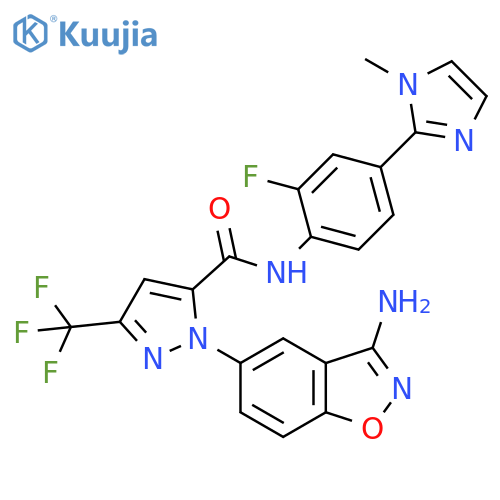 1H-Pyrazole-5-carboxamide,1-(3-amino-1,2-benzisoxazol-5-yl)-N-[2-fluoro-4-(1-methyl-1H-imidazol-2-yl)phenyl]-3-(trifluoromethyl)- structure