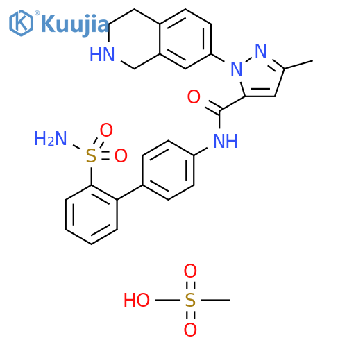 1H-Pyrazole-5-carboxamide, N-[2'-(aminosulfonyl)[1,1'-biphenyl]-4-yl]-3-methyl-1-(1,2,3,4-tetrahydro-7-isoquinolinyl)-, methanesulfonate (1:1) structure