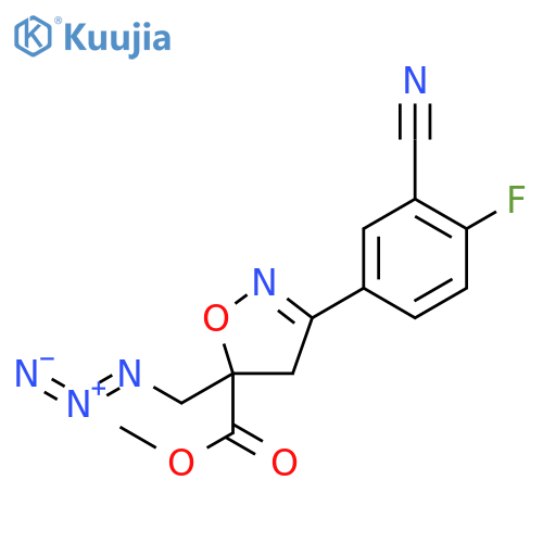 5-Isoxazolecarboxylic acid,5-(azidomethyl)-3-(3-cyano-4-fluorophenyl)-4,5-dihydro-, methyl ester structure