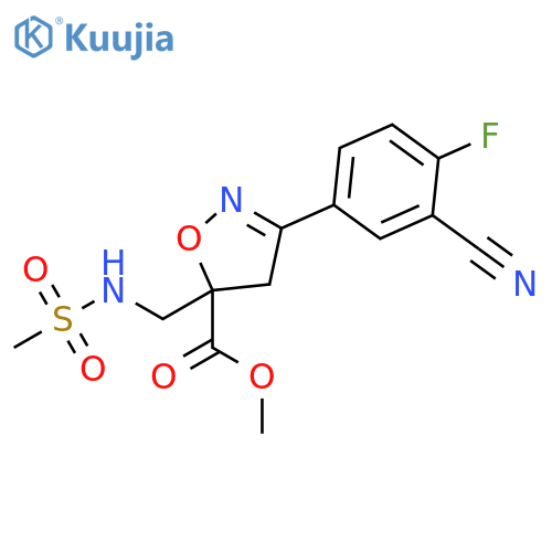 5-Isoxazolecarboxylic acid, 3-(3-cyano-4-fluorophenyl)-4,5-dihydro-5-[[(methylsulfonyl)amino]methyl]-, methyl ester structure