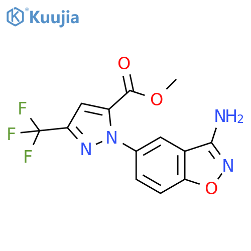 1H-Pyrazole-5-carboxylic acid, 1-(3-amino-1,2-benzisoxazol-5-yl)-3-(trifluoromethyl)-, methyl ester structure