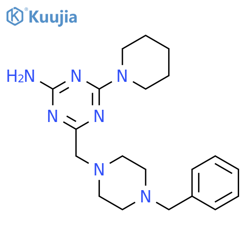 4-[(4-benzylpiperazin-1-yl)methyl]-6-(piperidin-1-yl)-1,3,5-triazin-2-amine structure