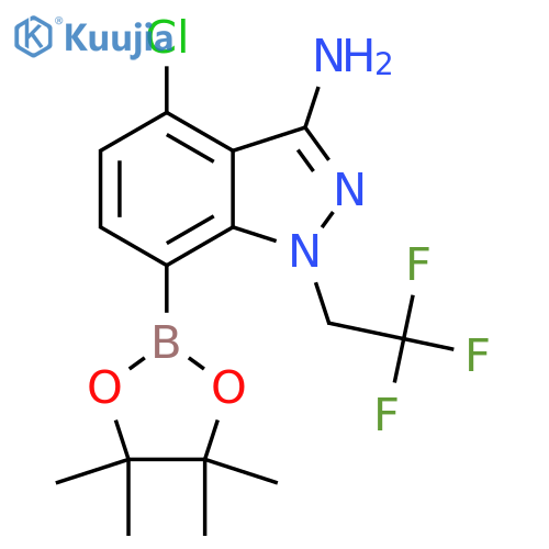 4-Chloro-7-(4,4,5,5-tetramethyl-1,3,2-dioxaborolan-2-yl)-1-(2,2,2-trifluoroethyl)-1H-indazol-3-amine structure