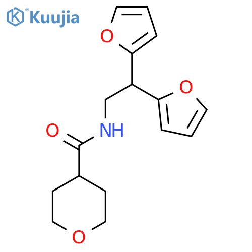 N-[2,2-bis(furan-2-yl)ethyl]oxane-4-carboxamide structure