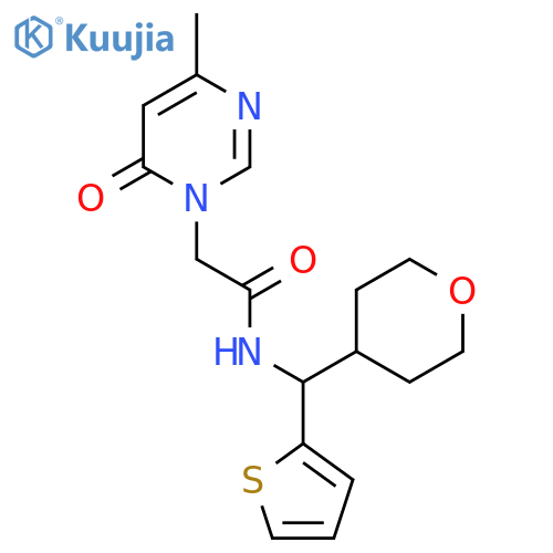 2-(4-methyl-6-oxo-1,6-dihydropyrimidin-1-yl)-N-[(oxan-4-yl)(thiophen-2-yl)methyl]acetamide structure