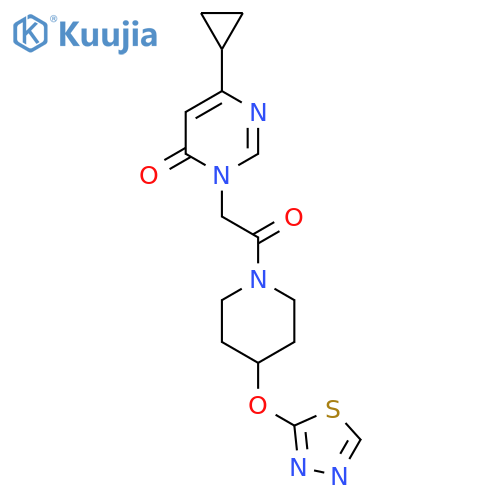 6-cyclopropyl-3-{2-oxo-2-4-(1,3,4-thiadiazol-2-yloxy)piperidin-1-ylethyl}-3,4-dihydropyrimidin-4-one structure