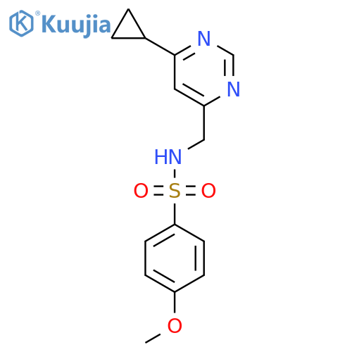 N-[(6-cyclopropylpyrimidin-4-yl)methyl]-4-methoxybenzene-1-sulfonamide structure