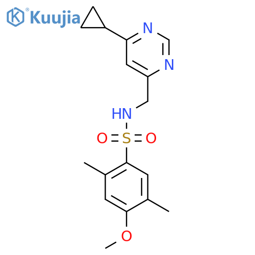 N-[(6-cyclopropylpyrimidin-4-yl)methyl]-4-methoxy-2,5-dimethylbenzene-1-sulfonamide structure