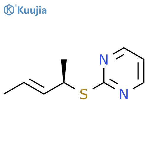 Pyrimidine, 2-[[(1R,2E)-1-methyl-2-butenyl]thio]- structure