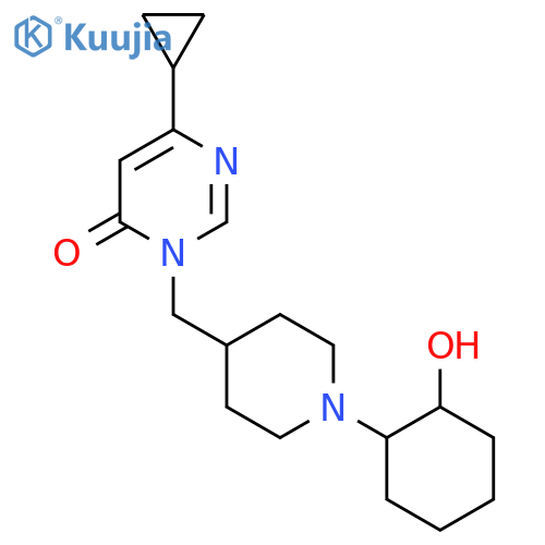6-cyclopropyl-3-{1-(2-hydroxycyclohexyl)piperidin-4-ylmethyl}-3,4-dihydropyrimidin-4-one structure
