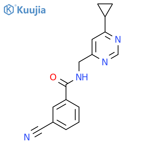3-cyano-N-[(6-cyclopropylpyrimidin-4-yl)methyl]benzamide structure