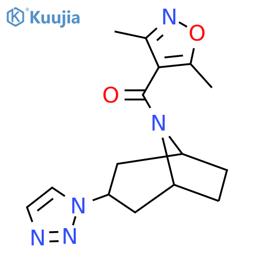 8-(3,5-dimethyl-1,2-oxazole-4-carbonyl)-3-(1H-1,2,3-triazol-1-yl)-8-azabicyclo[3.2.1]octane structure
