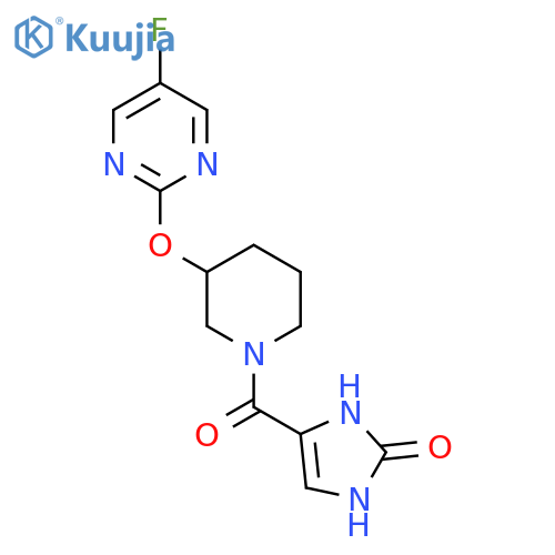 4-{3-(5-fluoropyrimidin-2-yl)oxypiperidine-1-carbonyl}-2,3-dihydro-1H-imidazol-2-one structure