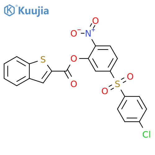 Benzo[b]thiophene-2-carboxylic acid, 5-[(4-chlorophenyl)sulfonyl]-2-nitrophenyl ester structure