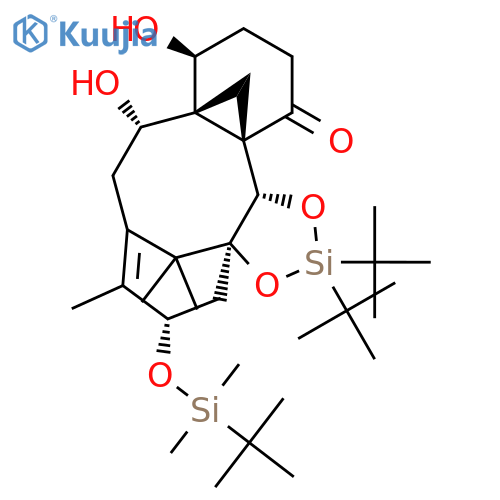 (3aS,5S,9S,9aS,10S,13aS,13bS)-2,2-di-tert-butyl-5-((tert-butyldimethylsilyl)oxy)-9,10-dihydroxy-6,15,15-trimethyl-4,5,8,9,11,12-hexahydro-13bH-3a,7:9a,13a-dimethanobenzo[3,4]cyclodeca[1,2-d][1,3,2]dioxasilol-13(10H)-one structure