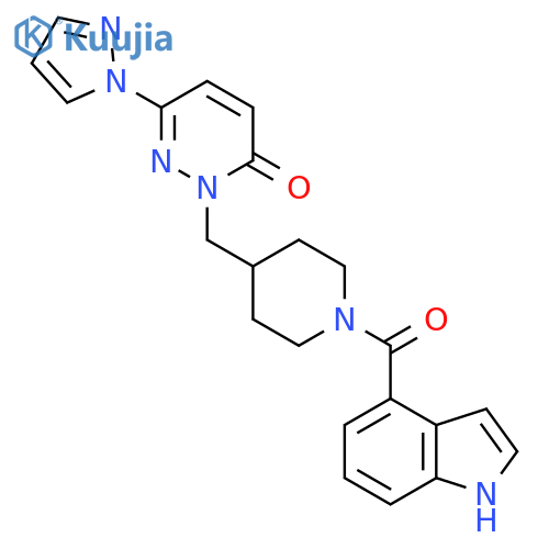 2-{[1-(1H-indole-4-carbonyl)piperidin-4-yl]methyl}-6-(1H-pyrazol-1-yl)-2,3-dihydropyridazin-3-one structure