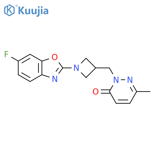 2-{1-(6-fluoro-1,3-benzoxazol-2-yl)azetidin-3-ylmethyl}-6-methyl-2,3-dihydropyridazin-3-one structure