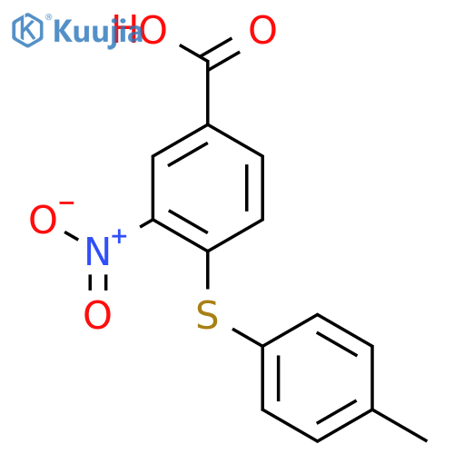 4-(4-Methylphenyl)sulfanyl-3-nitrobenzenecarboxylic acid structure