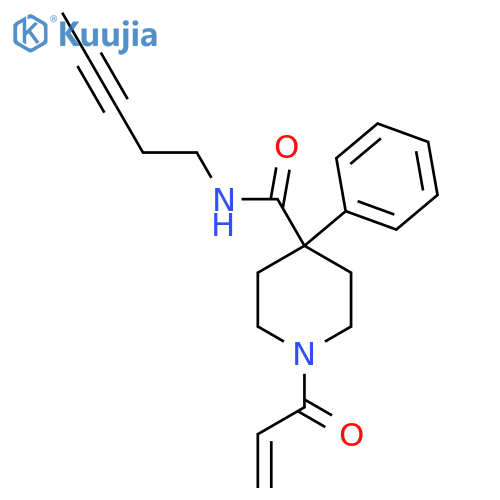 N-(pent-3-yn-1-yl)-4-phenyl-1-(prop-2-enoyl)piperidine-4-carboxamide structure