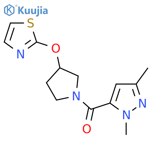 2-{[1-(1,3-dimethyl-1H-pyrazole-5-carbonyl)pyrrolidin-3-yl]oxy}-1,3-thiazole structure