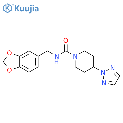 N-(2H-1,3-benzodioxol-5-yl)methyl-4-(2H-1,2,3-triazol-2-yl)piperidine-1-carboxamide structure