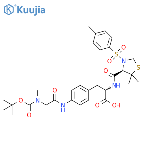 L-Phenylalanine,4-[[[[(1,1-dimethylethoxy)carbonyl]methylamino]acetyl]amino]-N-[[(4R)-5,5-dimethyl-3-[(4-methylphenyl)sulfonyl]-4-thiazolidinyl]carbonyl]- structure