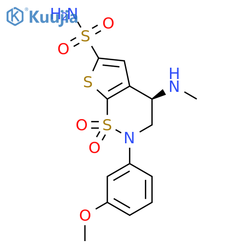2H-Thieno[3,2-e]-1,2-thiazine-6-sulfonamide,3,4-dihydro-2-(3-methoxyphenyl)-4-(methylamino)-, 1,1-dioxide, (4R)- structure