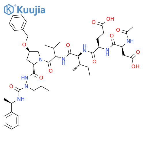 (4R)-4-[[(2S)-2-Acetamido-3-carboxypropanoyl]amino]-5-[[(2S,3S)-3-methyl-1-[[(2S)-3-methyl-1-oxo-1-[(2S,4R)-2-[[[(1R)-1-phenylethyl]carbamoyl-propylamino]carbamoyl]-4-phenylmethoxypyrrolidin-1-yl]butan-2-yl]amino]-1-oxopentan-2-yl]amino]-5-oxopentanoic acid structure