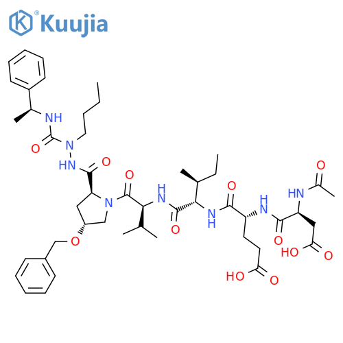 L-Proline, N-acetyl-L-a-aspartyl-D-a-glutamyl-L-isoleucyl-L-valyl-4-(phenylmethoxy)-,5-[2-butyl-2-[[[(1S)-1-phenylethyl]amino]carbonyl]hydrazide], (4R)- structure
