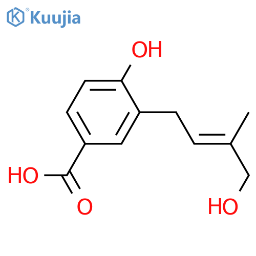 4-Hydroxy-3-(3-methyl-2-butenyl)benzoic acid; 4'-Hydroxy(2'E-) structure