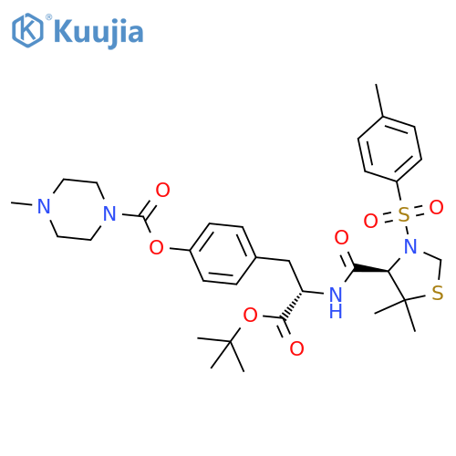 L-Tyrosine, N-[[(4R)-5,5-dimethyl-3-[(4-methylphenyl)sulfonyl]-4-thiazolidinyl]carbonyl]-, 1,1-dimethylethyl ester, 4-methyl-1-piperazinecarboxylate (ester) (9CI) structure