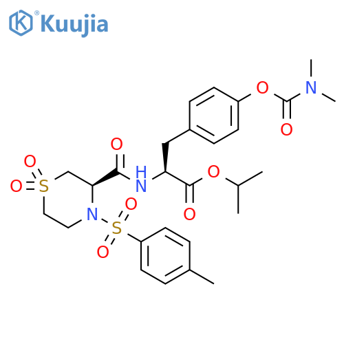 L-Tyrosine, N-[[(3R)-4-[(4-methylphenyl)sulfonyl]-1,1-dioxido-3-thiomorpholinyl]carbonyl]-, 1-methylethyl ester, dimethylcarbamate (ester) (9CI) structure