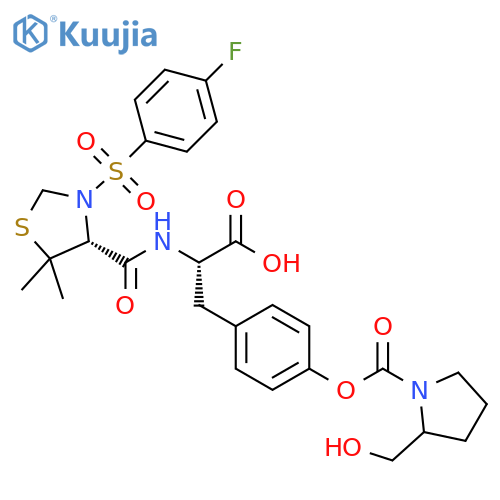 L-Tyrosine,N-[[(4R)-3-[(4-fluorophenyl)sulfonyl]-5,5-dimethyl-4-thiazolidinyl]carbonyl]-, 2-(hydroxymethyl)-1-pyrrolidinecarboxylate (ester) structure